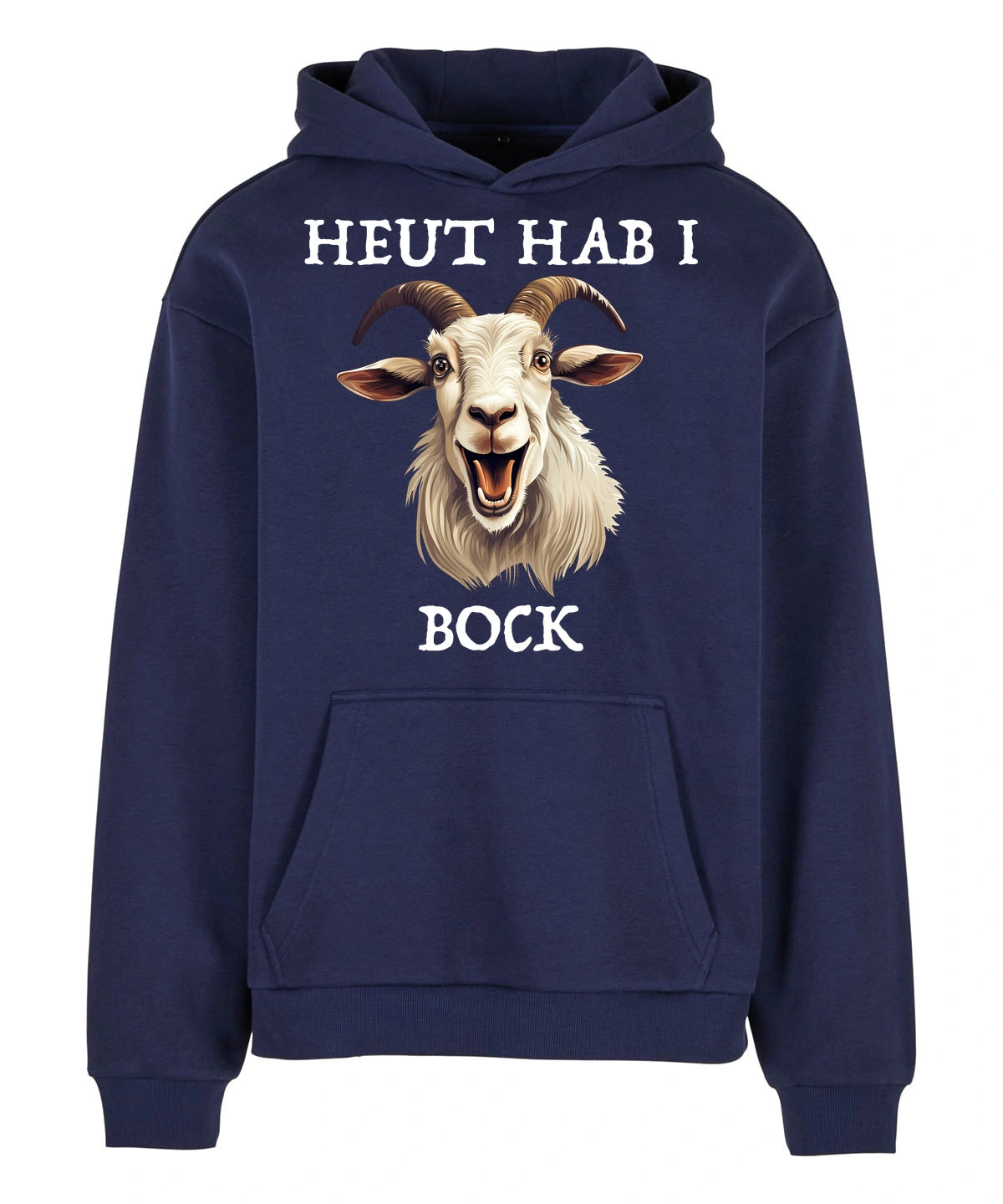 Bock Hoodie in Navy – Vorderansicht mit dem Motiv Bock.
