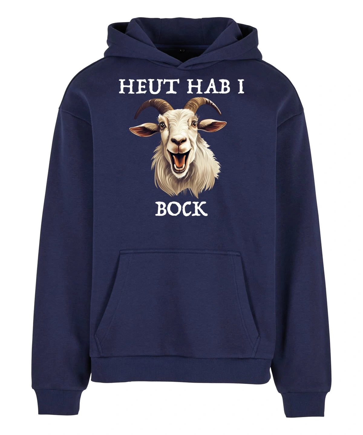 Bock Hoodie in Navy – Vorderansicht mit dem Motiv Bock.