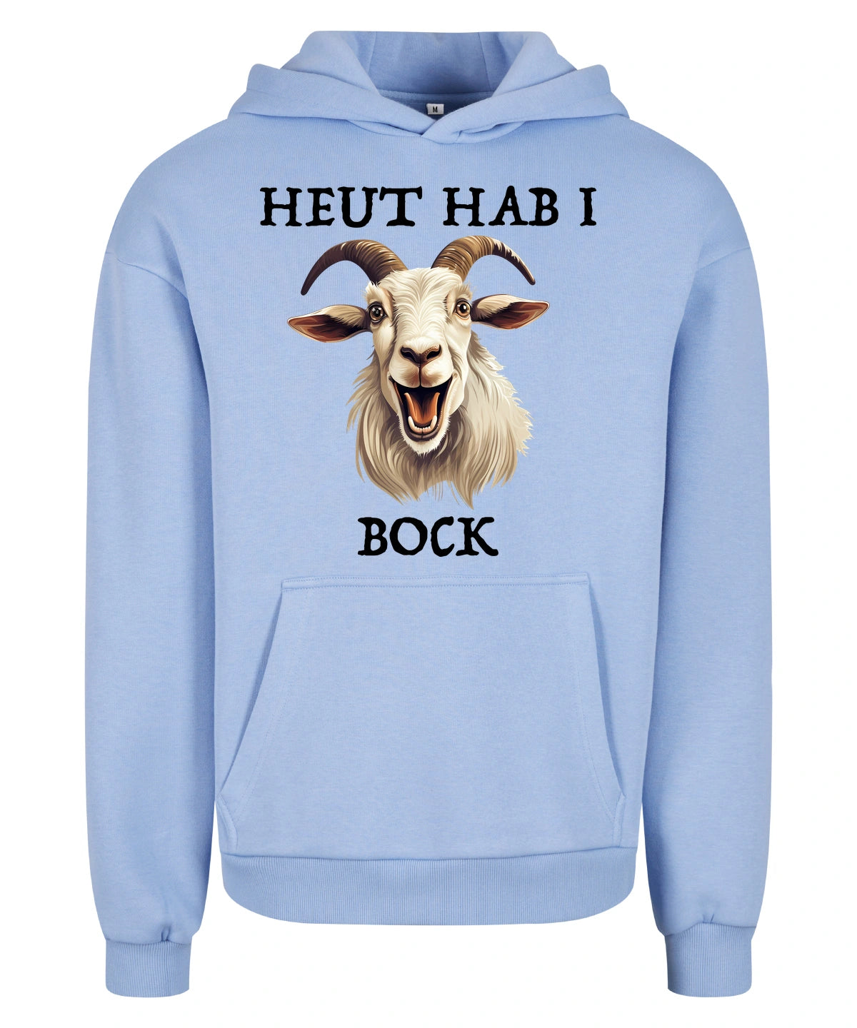 Bock Hoodie in Powder Blue – Vorderansicht mit dem Motiv Bock.