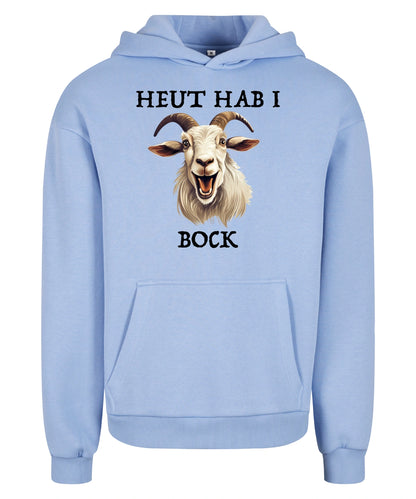 Bock Hoodie in Powder Blue – Vorderansicht mit dem Motiv Bock.