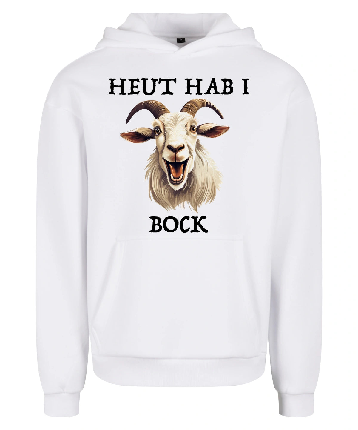Bock Hoodie in White – Vorderansicht mit dem Motiv Bock.