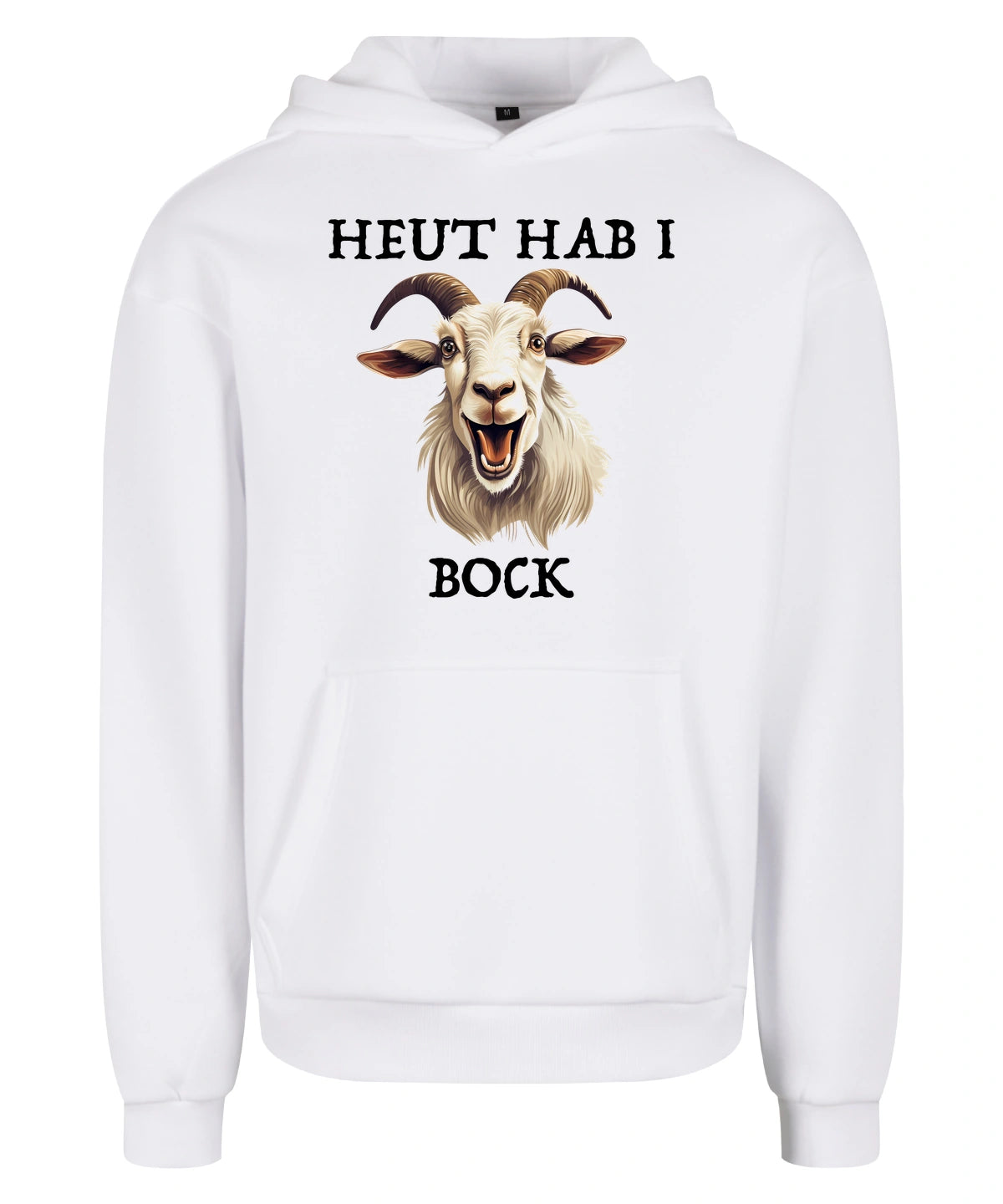 Bock Hoodie in White – Vorderansicht mit dem Motiv Bock.