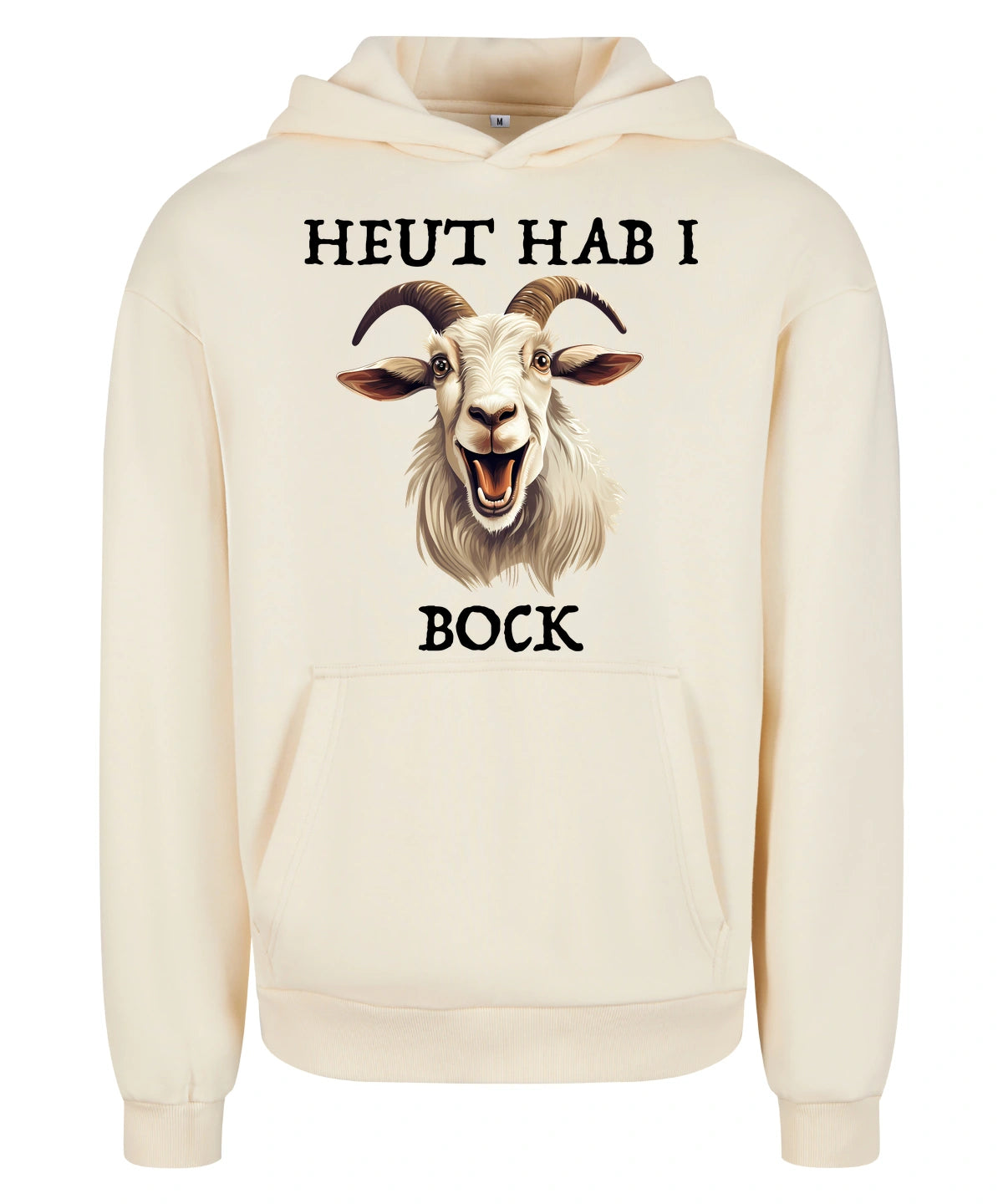 Bock Hoodie in White Sand – Vorderansicht mit dem Motiv Bock.