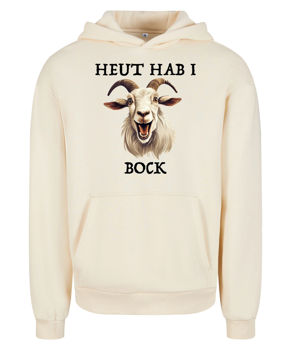 Bock Hoodie in White Sand – Vorderansicht mit dem Motiv Bock.