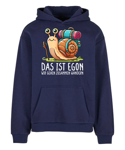 EGON Hoodie in Navy – Vorderansicht mit dem Motiv EGON.