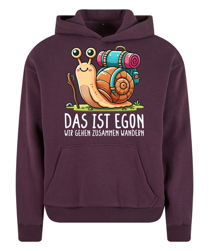 EGON Hoodie in Plum Purple – Vorderansicht mit dem Motiv EGON.