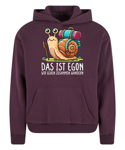 EGON Hoodie in Plum Purple – Vorderansicht mit dem Motiv EGON.