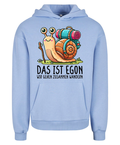 EGON Hoodie in Powder Blue – Vorderansicht mit dem Motiv EGON.
