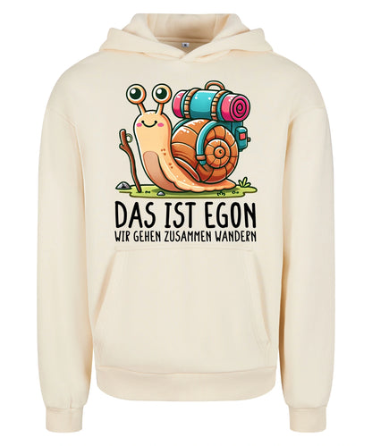 EGON Hoodie in White Sand – Vorderansicht mit dem Motiv EGON.