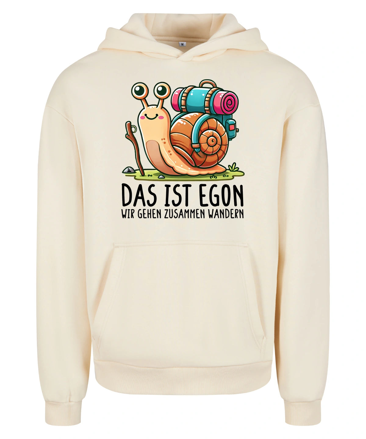 EGON Hoodie in White Sand – Vorderansicht mit dem Motiv EGON.