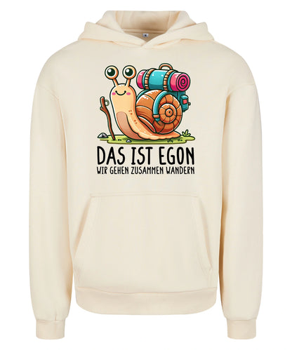 EGON Hoodie in White Sand – Vorderansicht mit dem Motiv EGON.