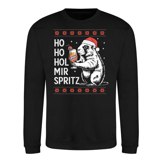 Ho Ho Hol Spritz Christmas Sweatshirt in Deep Black – Vorderansicht mit dem Motiv Ho Ho Hol Spritz Christmas Sweatshirt.