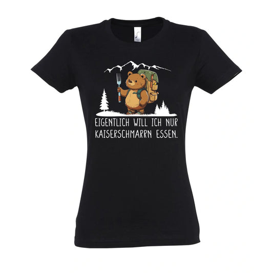 Kaiserbär Frauen Shirt in Deep Black – Vorderansicht mit dem Originalmotiv Kaiserbär auf SOL’S L191.