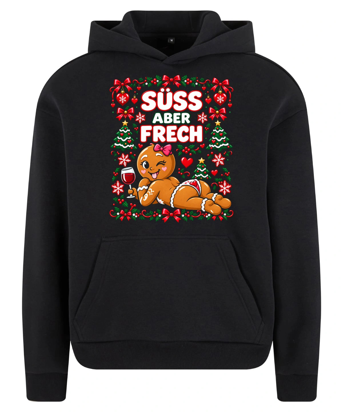 Süß aber frech Hoodie in Black – Vorderansicht mit großem Weihnachtsmotiv