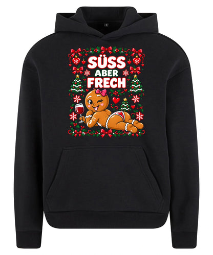 Süß aber frech Hoodie in Black – Vorderansicht mit großem Weihnachtsmotiv