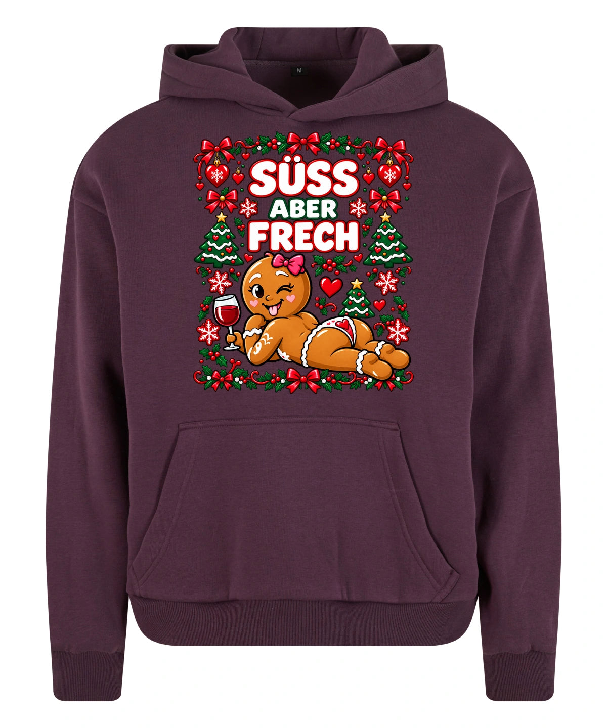 Süß aber frech Hoodie in Plum Purple – Vorderansicht mit großem Weihnachtsmotiv