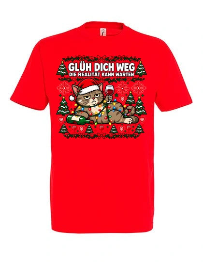 Glüh dich weg T-Shirt Unisex in Red – Vorderansicht mit großem Weihnachtsmotiv