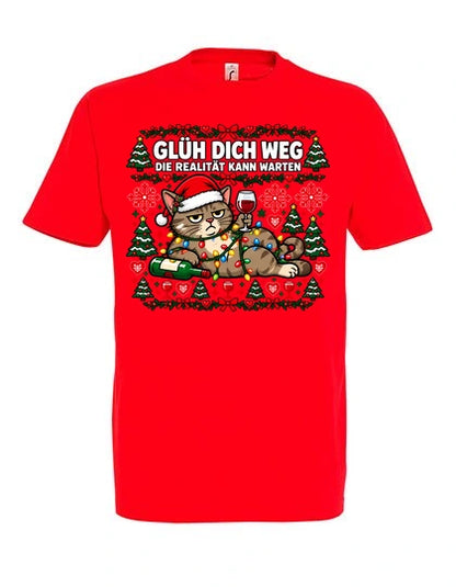 Glüh dich weg T-Shirt Unisex in Red – Vorderansicht mit großem Weihnachtsmotiv