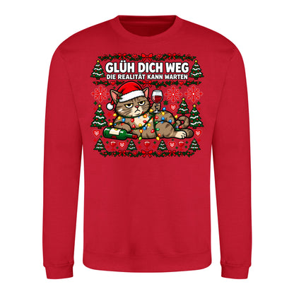 Glüh dich weg Sweater in Fire Red – Vorderansicht mit großem Weihnachtsmotiv