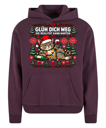 Glüh dich weg Hoodie in Plum Purple – Vorderansicht mit großem Weihnachtsmotiv