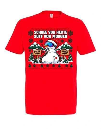 Schnee von heute T-Shirt Unisex in Red – Vorderansicht mit großem Weihnachtsmotiv