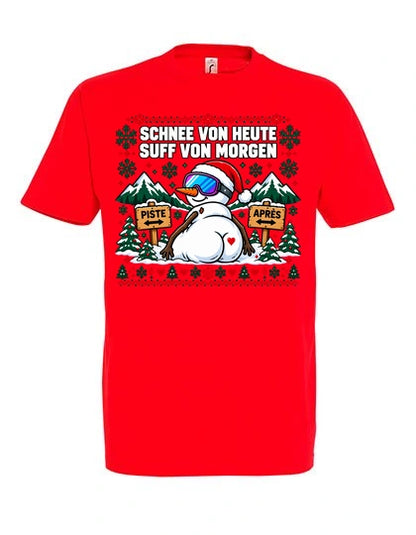 Schnee von heute T-Shirt Unisex in Red – Vorderansicht mit großem Weihnachtsmotiv