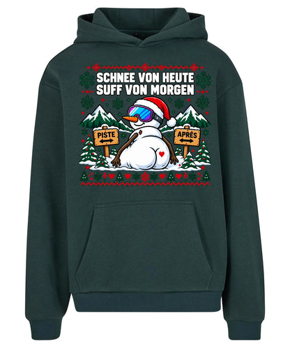 Schnee von heute Hoodie in Bottle Green – Vorderansicht mit großem Weihnachtsmotiv