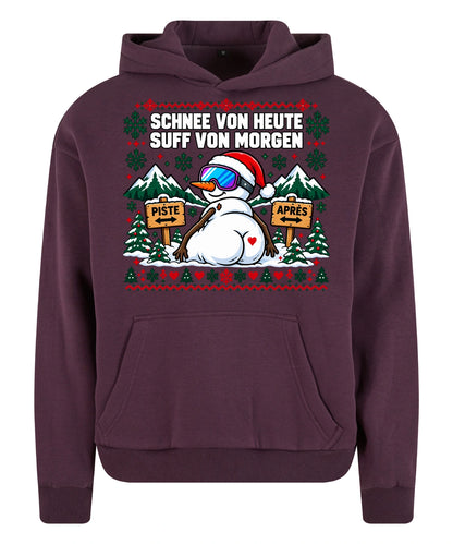 Schnee von heute Hoodie in Plum Purple – Vorderansicht mit großem Weihnachtsmotiv