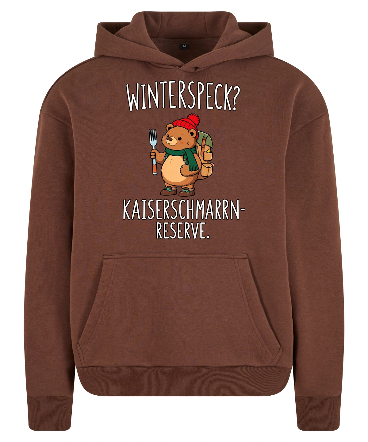 Kaiserschmarrn-Reserve Hoodie in Chocolate Brown – Vorderansicht mit Kaiserbär-Weihnachtsmotiv