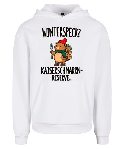 Kaiserschmarrn-Reserve Hoodie in White – Vorderansicht mit Kaiserbär-Weihnachtsmotiv
