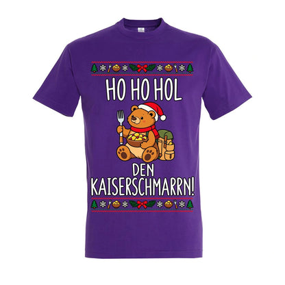 Ho Ho Hol T-Shirt Unisex in Dark Purple – Vorderansicht mit mittlerer Brustplatzierung des Kaiserbär-Motivs