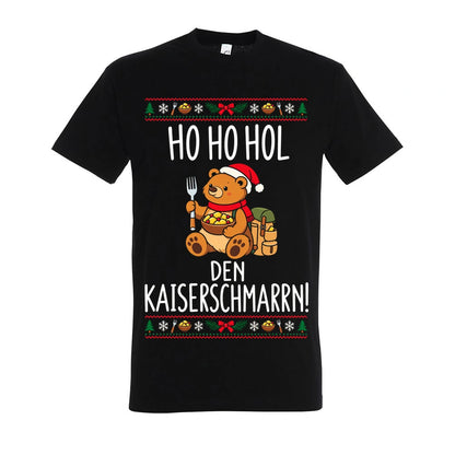 Ho Ho Hol T-Shirt Unisex in Deep Black – Vorderansicht mit mittlerer Brustplatzierung des Kaiserbär-Motivs