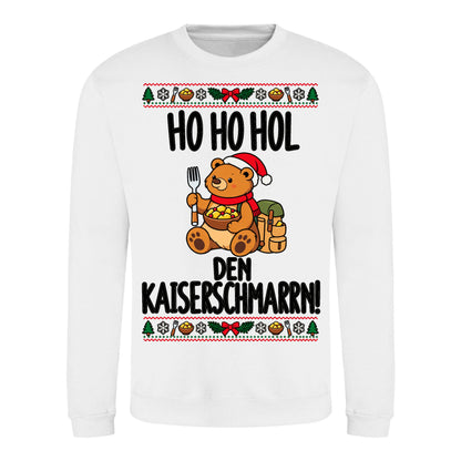 Ho Ho Hol Sweater in Arctic White – Vorderansicht mit Kaiserbär-Weihnachtsmotiv