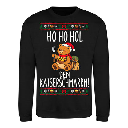 Ho Ho Hol Sweater in Deep Black – Vorderansicht mit Kaiserbär-Weihnachtsmotiv