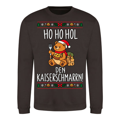 Ho Ho Hol Sweater in Hot Chocolate – Vorderansicht mit Kaiserbär-Weihnachtsmotiv