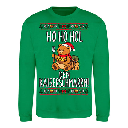 Ho Ho Hol Sweater in Kelly Green – Vorderansicht mit Kaiserbär-Weihnachtsmotiv