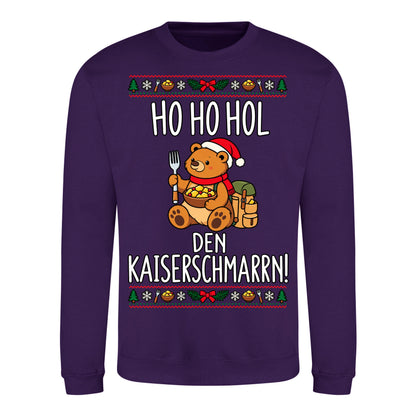 Ho Ho Hol Sweater in Purple – Vorderansicht mit Kaiserbär-Weihnachtsmotiv