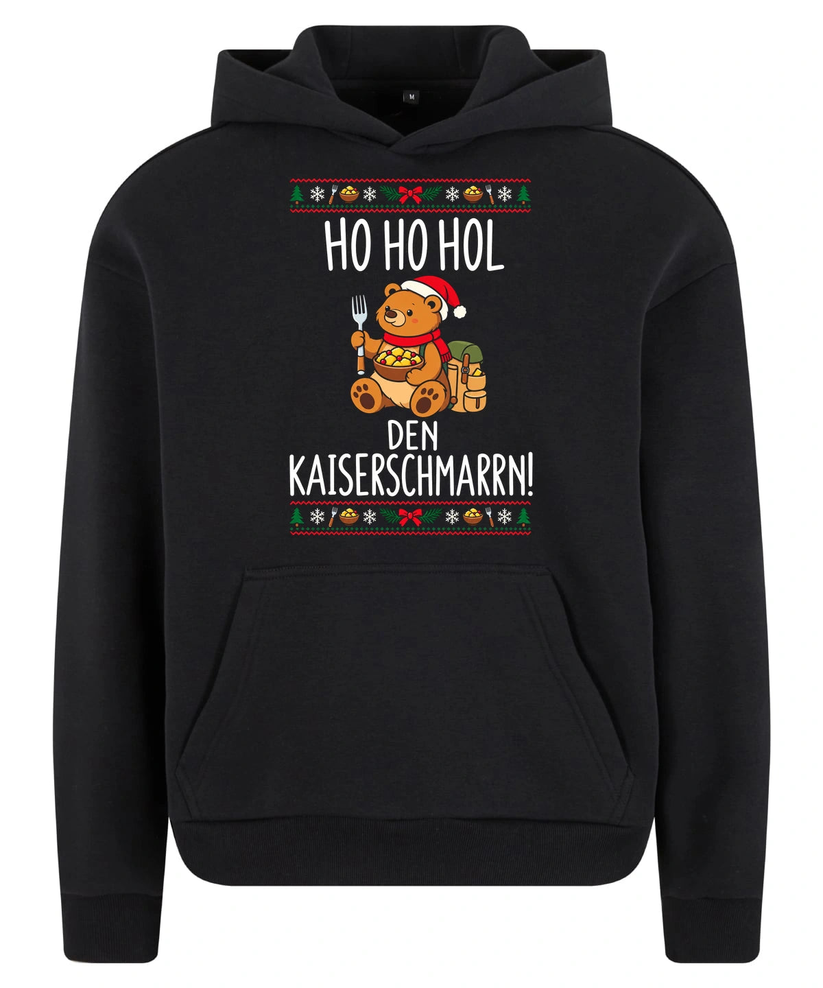 Ho Ho Hol Hoodie in Black – Vorderansicht mit Kaiserbär-Weihnachtsmotiv