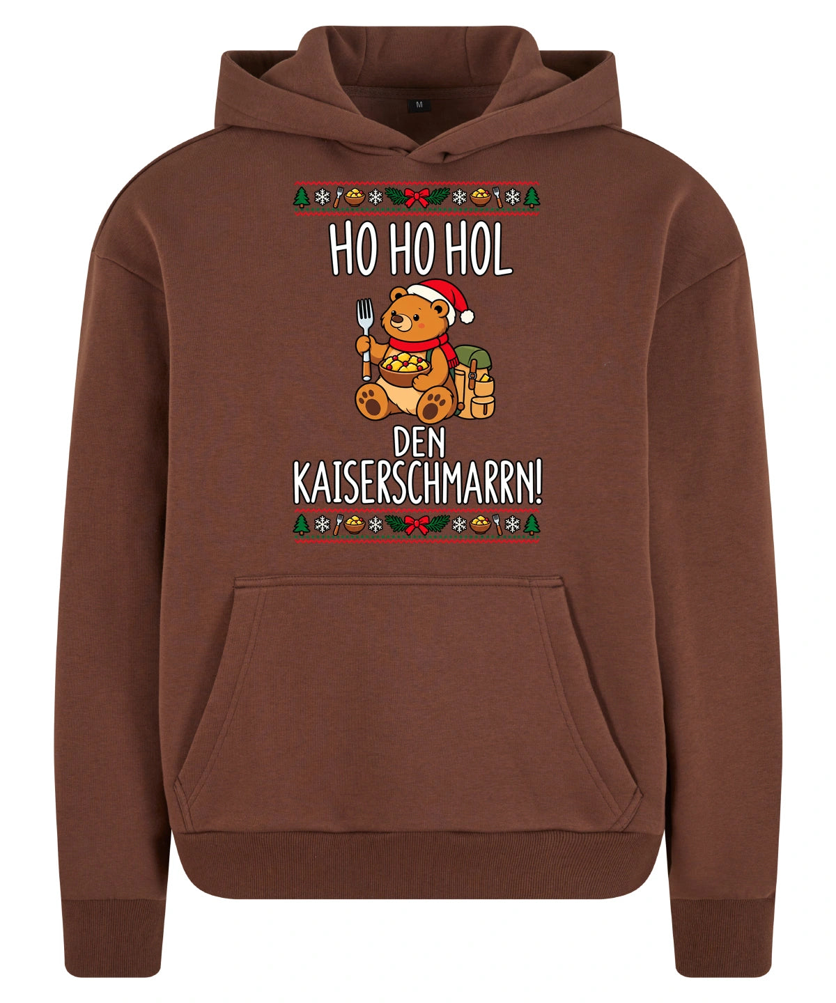 Ho Ho Hol Hoodie in Chocolate Brown – Vorderansicht mit Kaiserbär-Weihnachtsmotiv