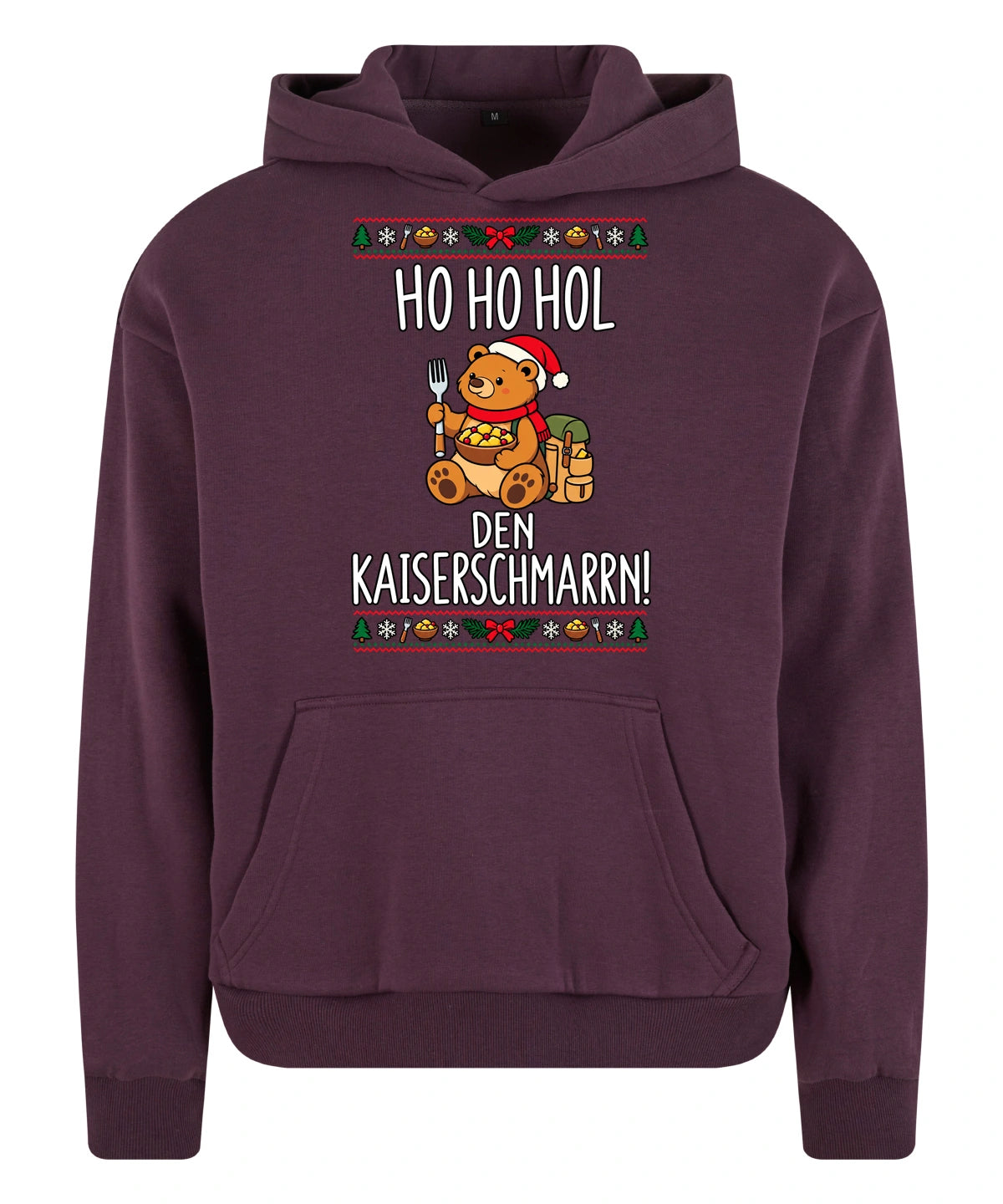 Ho Ho Hol Hoodie in Plum Purple – Vorderansicht mit Kaiserbär-Weihnachtsmotiv