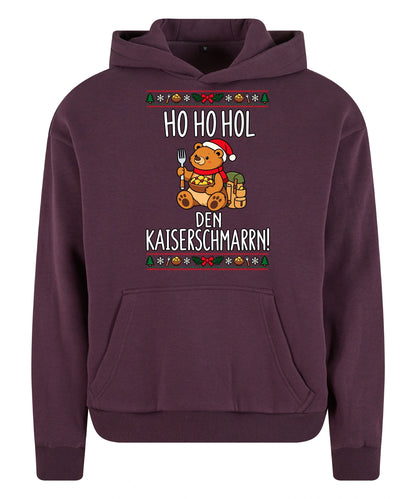 Ho Ho Hol Hoodie in Plum Purple – Vorderansicht mit Kaiserbär-Weihnachtsmotiv