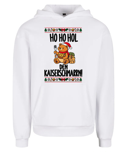 Ho Ho Hol Hoodie in White – Vorderansicht mit Kaiserbär-Weihnachtsmotiv