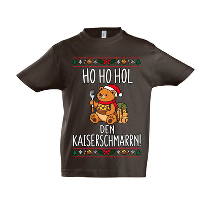 Ho Ho Hol Kinder T-Shirt in Chocolate – Vorderansicht, Motiv mittig zwischen den Ärmelansätzen