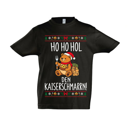 Ho Ho Hol Kinder T-Shirt in Deep Black – Vorderansicht, Motiv mittig zwischen den Ärmelansätzen