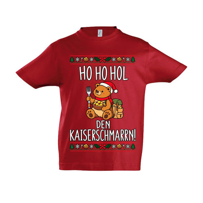 Ho Ho Hol Kinder T-Shirt in Red – Vorderansicht, Motiv mittig zwischen den Ärmelansätzen