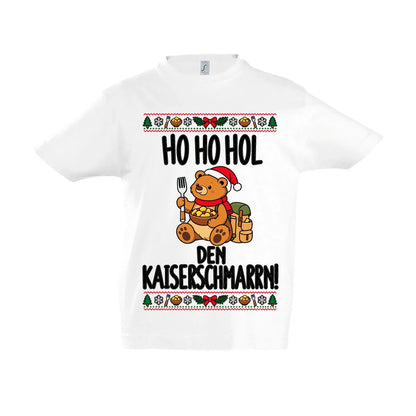 Ho Ho Hol Kinder T-Shirt in White – Vorderansicht, Motiv mittig zwischen den Ärmelansätzen