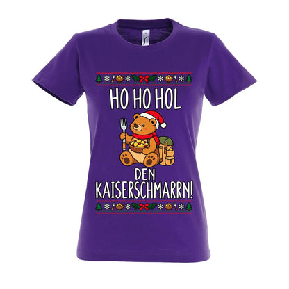 Ho Ho Hol Frauen Shirt in Dark Purple – Vorderansicht mit Kaiserbär-Weihnachtsmotiv