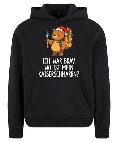 Ich war brav Hoodie in Black – Vorderansicht mit Kaiserbär-Weihnachtsmotiv
