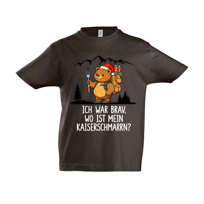 Ich war brav Kinder T-Shirt in Chocolate – Vorderansicht, Motiv mittig zwischen den Ärmelansätzen