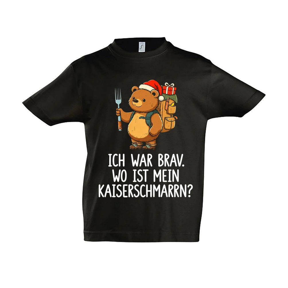 Ich war brav Kinder T-Shirt in Deep Black – Vorderansicht, Motiv mittig zwischen den Ärmelansätzen